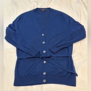 J. Crew 100% Merino Wool Blue Cardigan with Waist Tie Size XXS